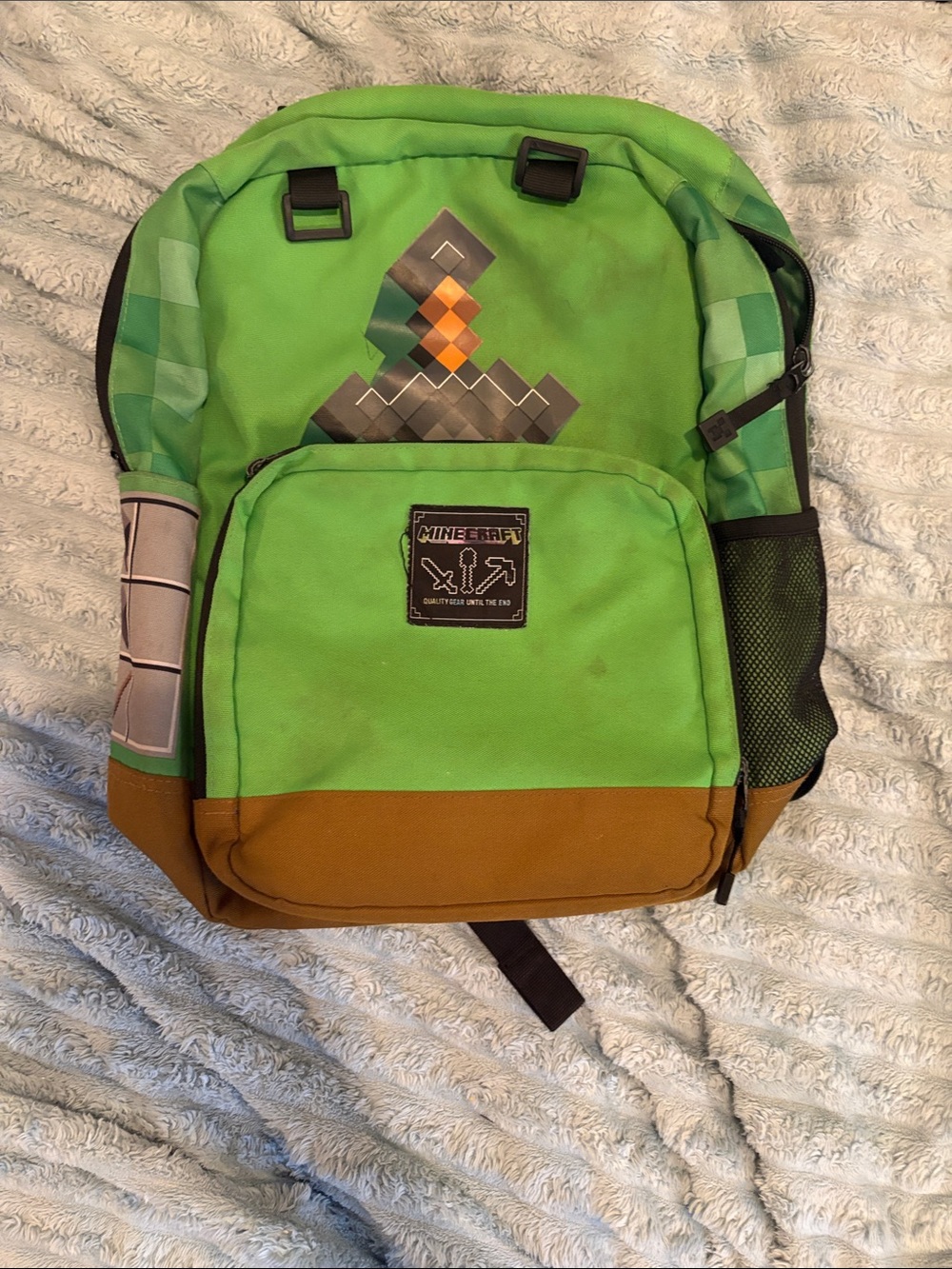 Green and Brown Minecraft Sword Backpack - Durable Kids' School Bag